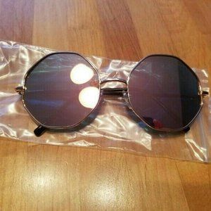 Women Fashion Sunglasses Oversized Octagon Metal Frame Pink Gold Mirrored Lens